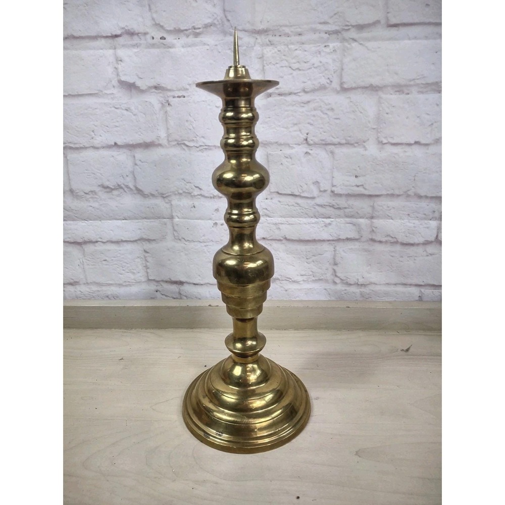 Vintage Solid Brass Taper Candlestick Oval Base 14" Tall Retro Cottagecore